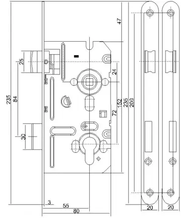 Zámek zadlabávací 80/72-55 vložkový LEVÝ